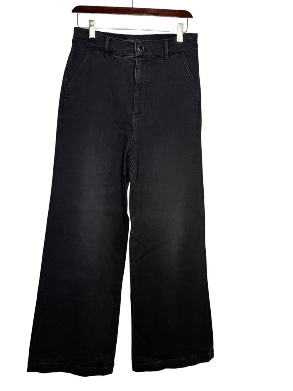 Ann Taylor Wide Leg Jeans Size 6 Black Cropped High Rise Quiet Luxury Chic